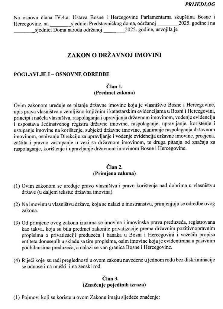 1 Prijedlog zakona o drzavnoj imovini ponovo upucen