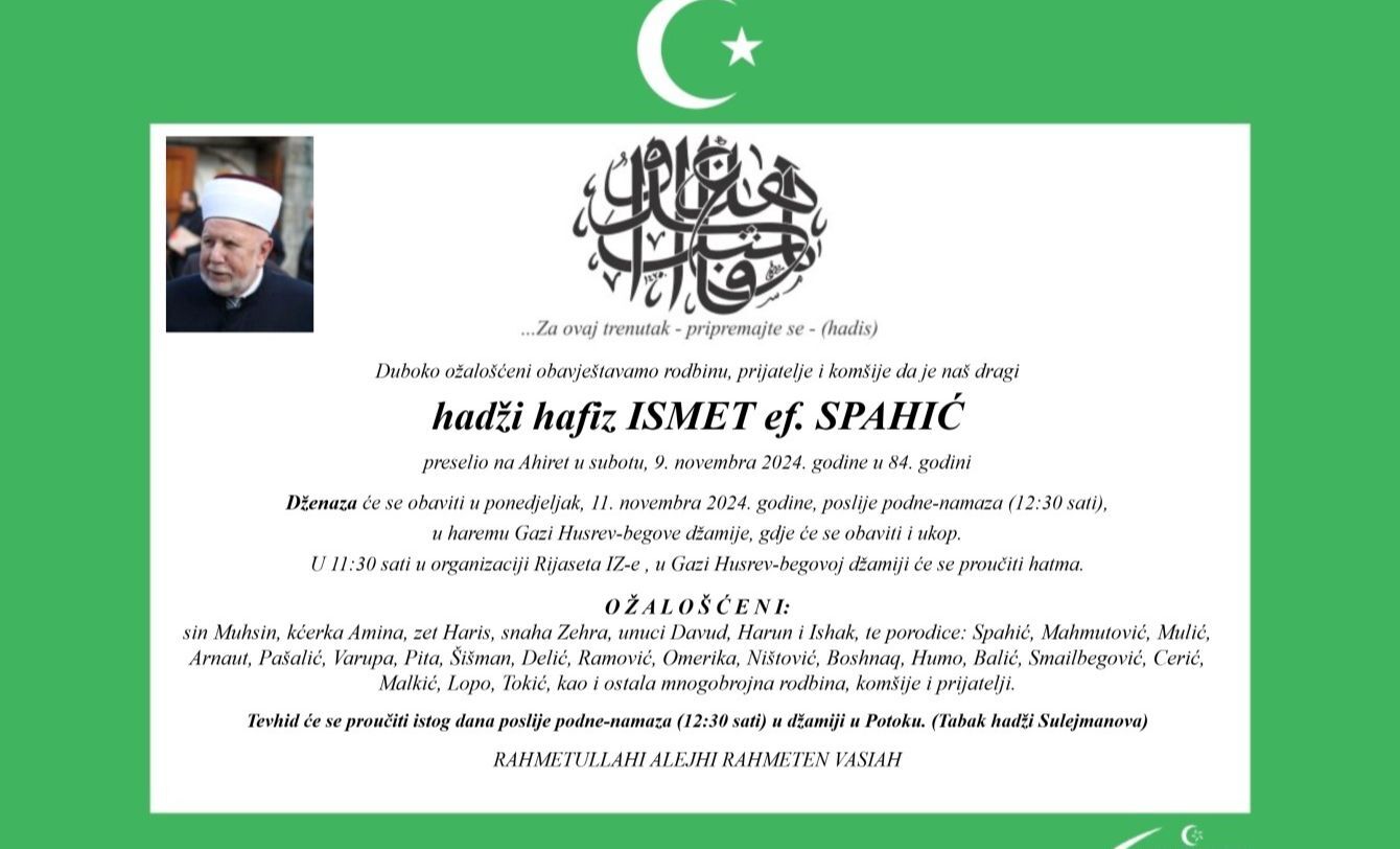 Poznat termin dženaze hafizu Ismet ef. Spahić