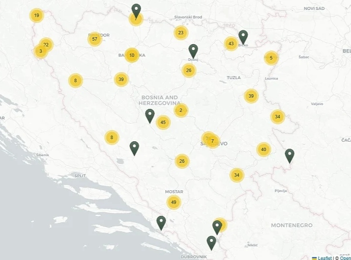 Interaktivna mapa predmeta ratnih zločina i visoke korupcije u BiH