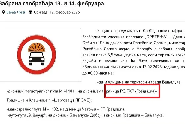 Sporno saopcenje MUP RS