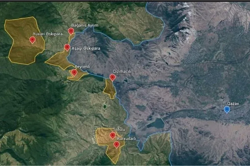 armenija azerbedzan Četiri sela koja će pripasti Azerbejdžanu označena su žutom bojom
