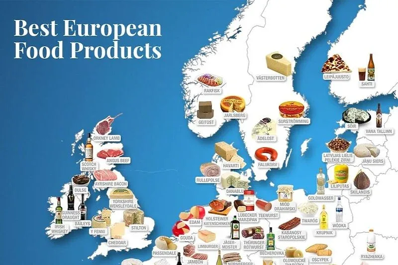 mapa najboljih namirnica po zemljama Evrope
