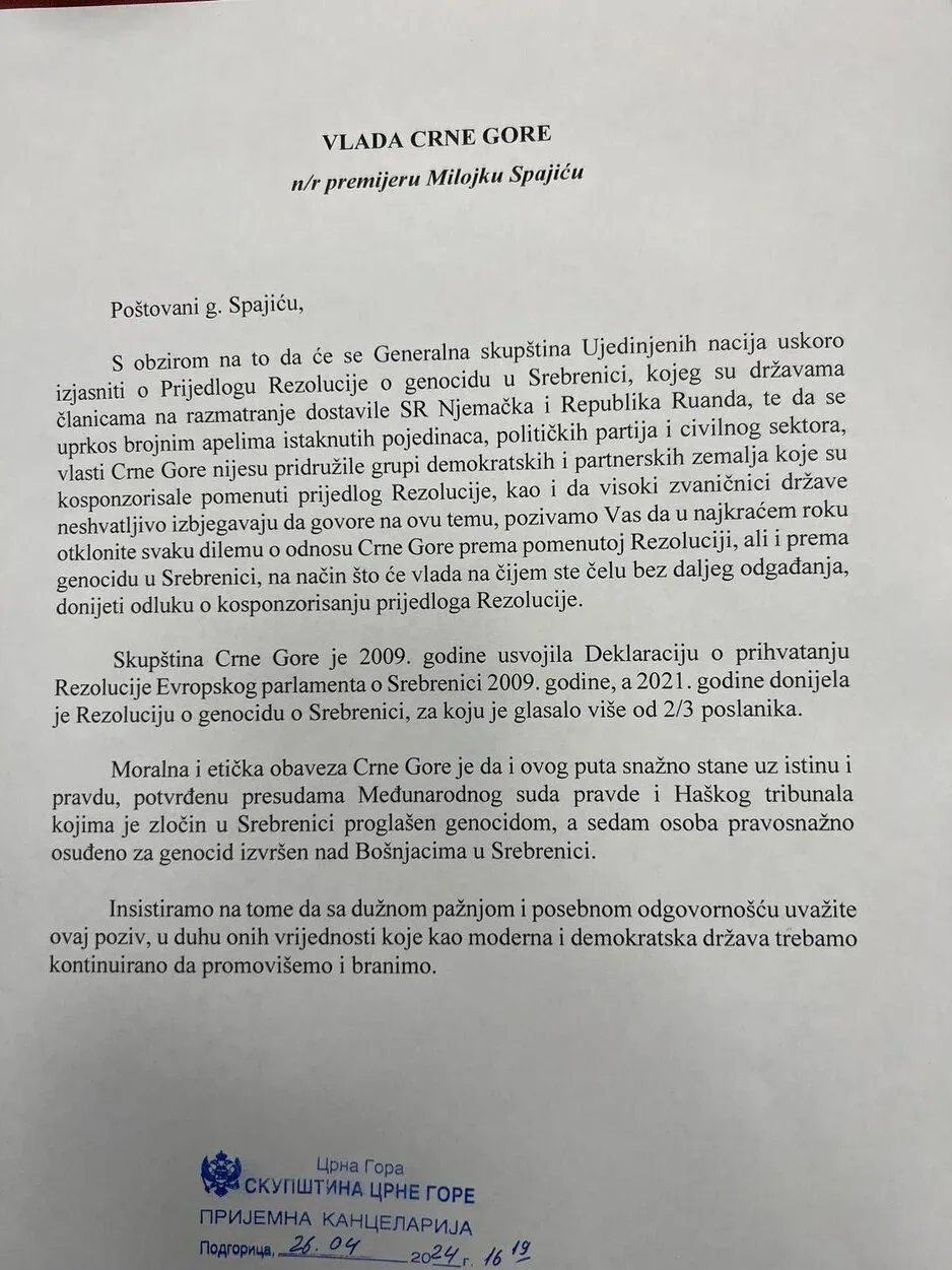 crna gora Rezolucija o Srebrenici potpisi poslanika