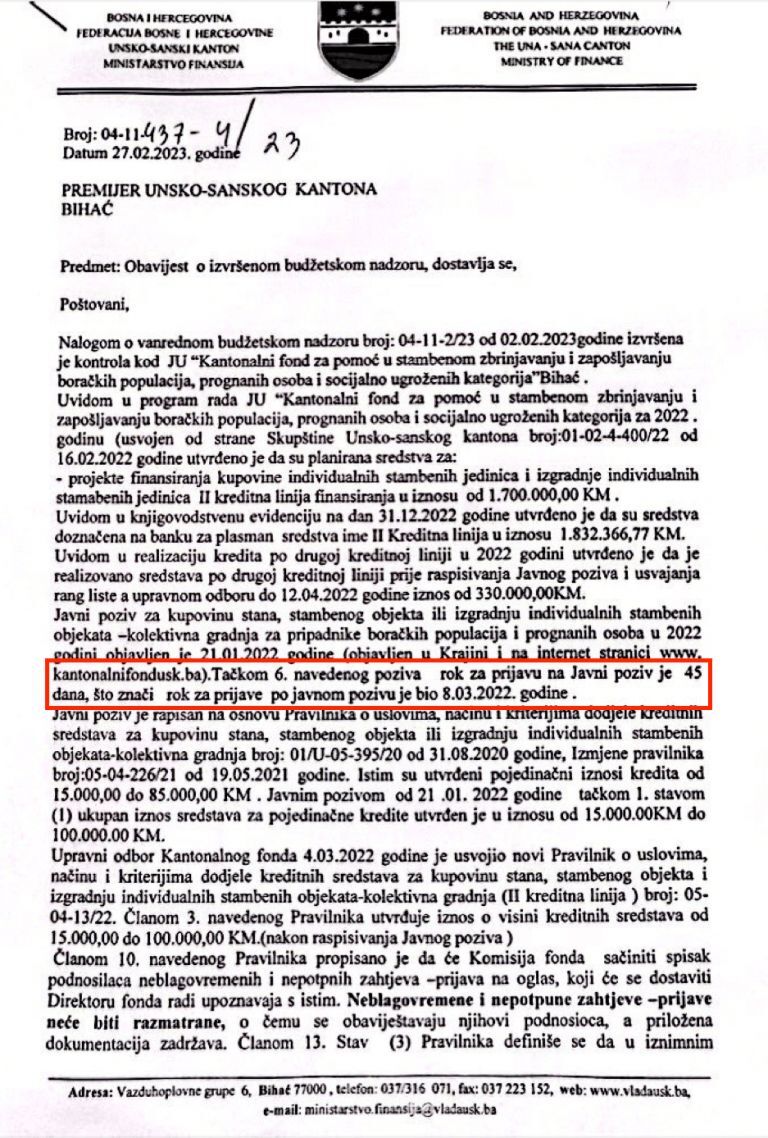 Rok za prijavu na javni oglas bio 8.mart, tužilac Tulić prijavio se 19.jula i dobio kredit od 95.000 KM