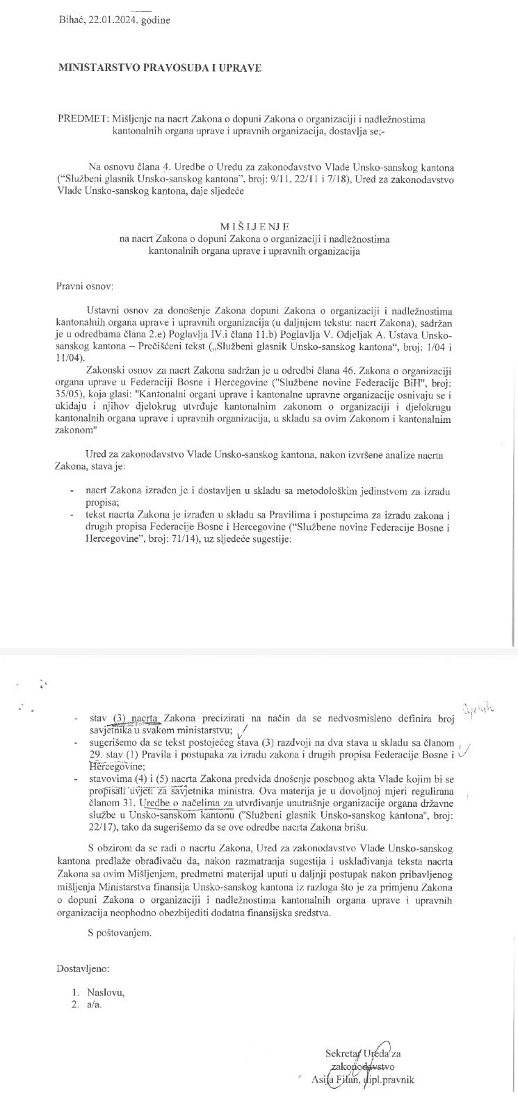 Mišljenje Ureda za zakonodavstvo USK