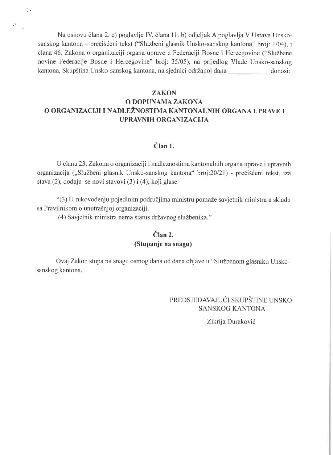 Prijedlog Zakona o savjetnicima