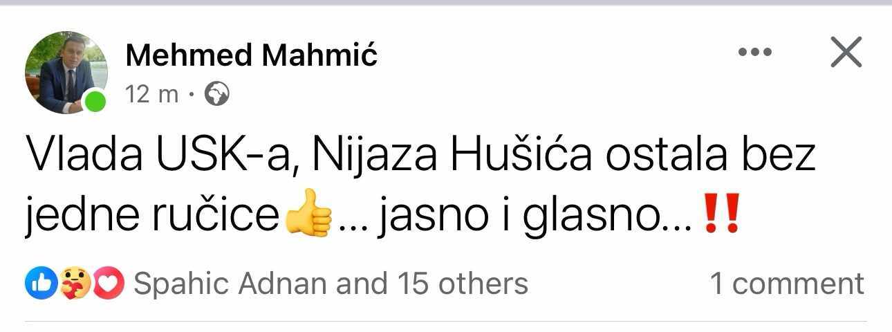 Mahmićev sinošnji  FB status