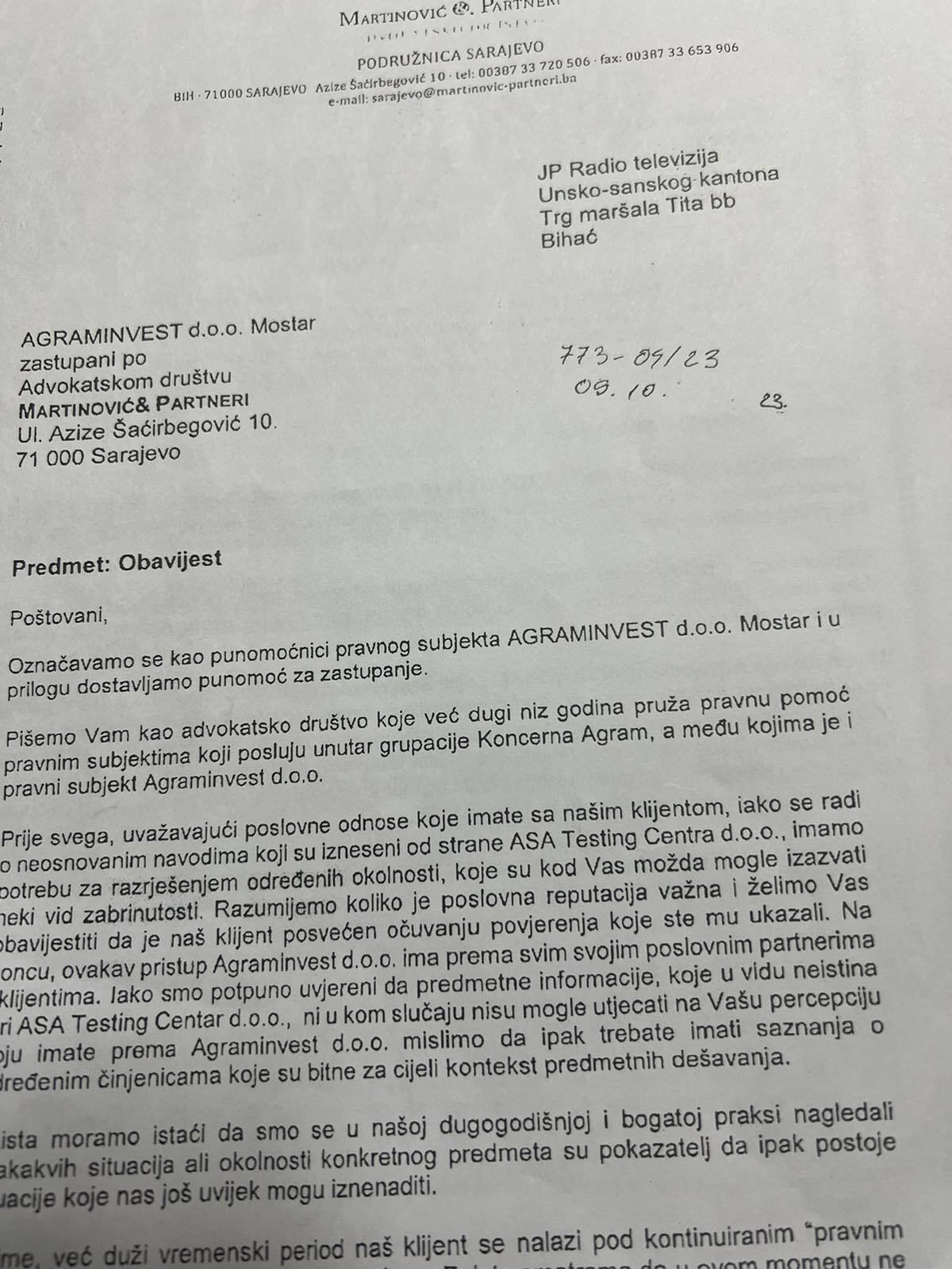 Akt Advokatskog društva Martinović&Partneri- navodno pravno nasillje od strane ASA Testing centra
