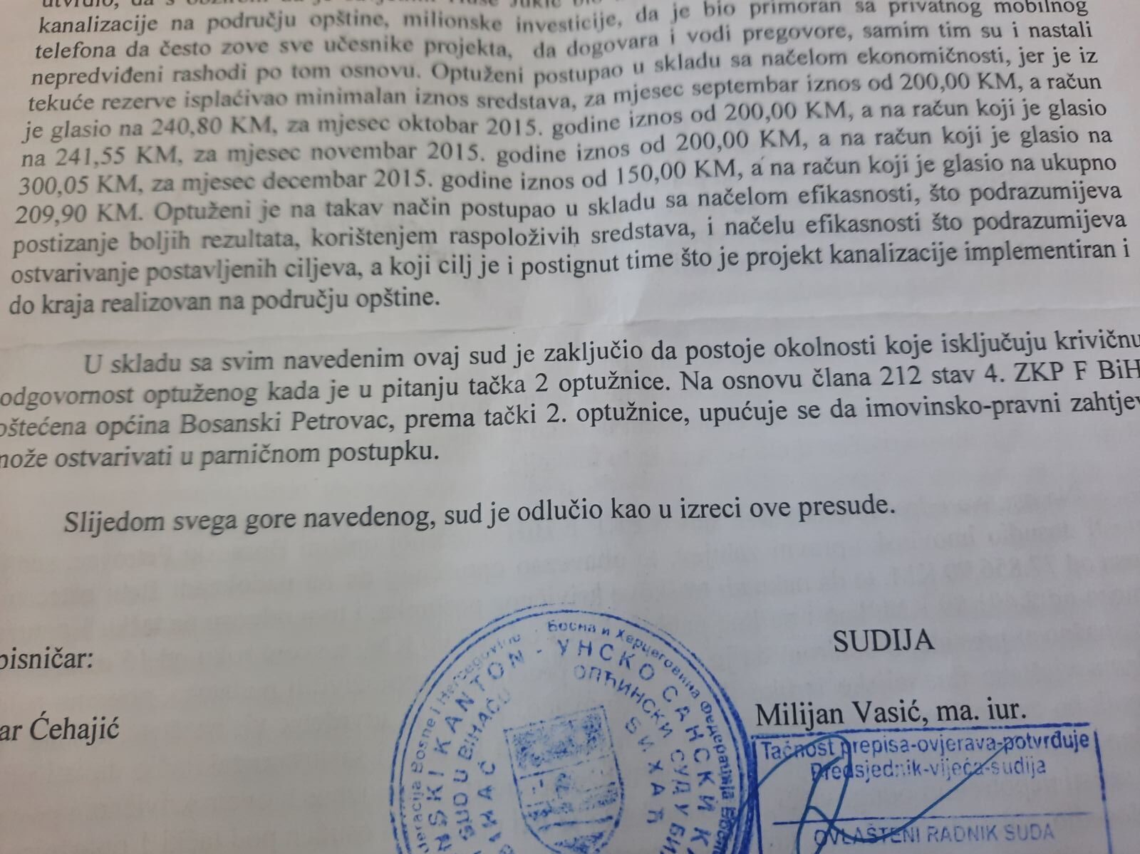 Prvostepena presuda: Oslobađajući dio