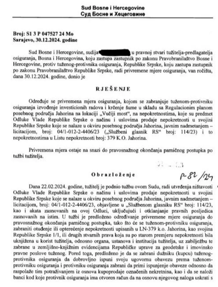 RS zabranjeno izvodenje investicionih radova i krcenje sume na Jahorini