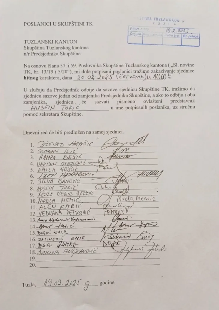 Pada li Vlada TK Zastupnici koji su stavili svoj potpis na zahtjev
