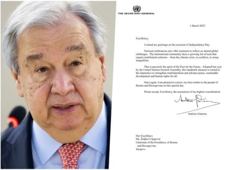 António Guterres Generalni sekretar UN a cestitao Zeljki Cvijanovic Dan nezavisnosti Bi H