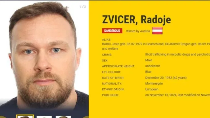 Radoje Zvicer na Interpolovoj crvenoj potjernici