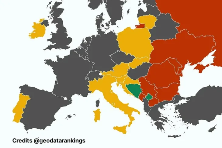 KARTA EVROPE PREMA ZASTUPLJENOSTI RELIGIJA