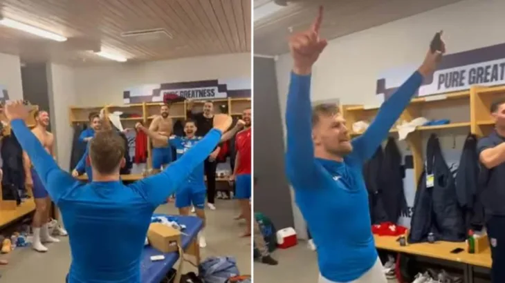 Igraci Hrvatske pevaju