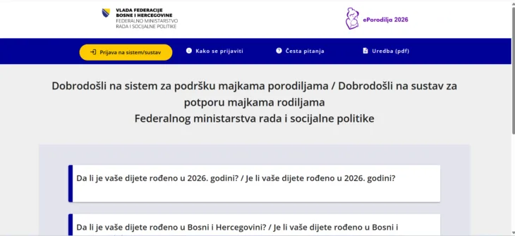 Aplikacija e Porodilja za djecu rodenu u 2026 godini