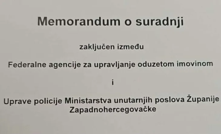 Memorandum o jacanju suradnje u oduzimanju nezakonite imovine u F Bi H