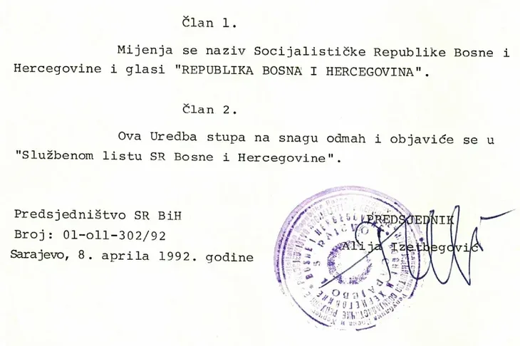 Odluku je potpisao predsjednik Predsjedništva Alija Izetbegović