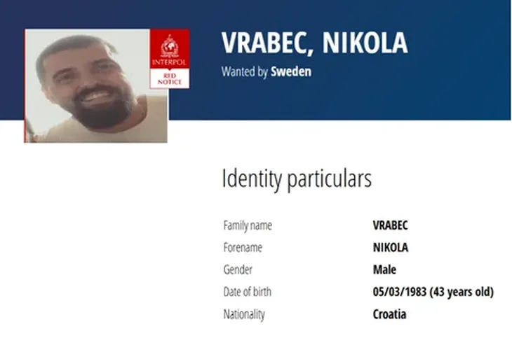 Nikola Vrabec interpol potjernica