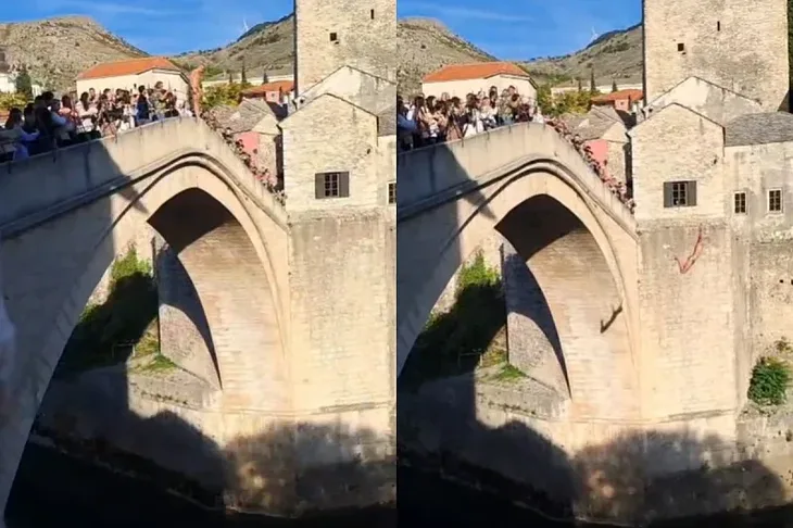 Halid Bešlić Sa Starog mosta u Mostaru izveden skok