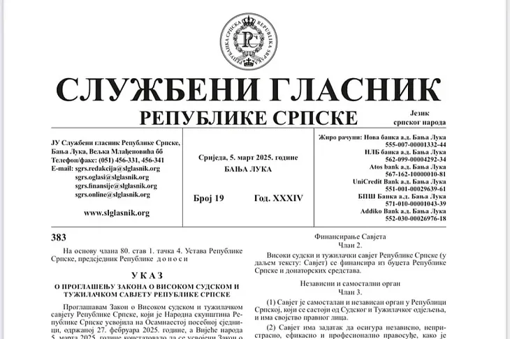 Sluzbeni glasnik RS objavljeni zakoni koji zabranjuju rad drzavnih institucija