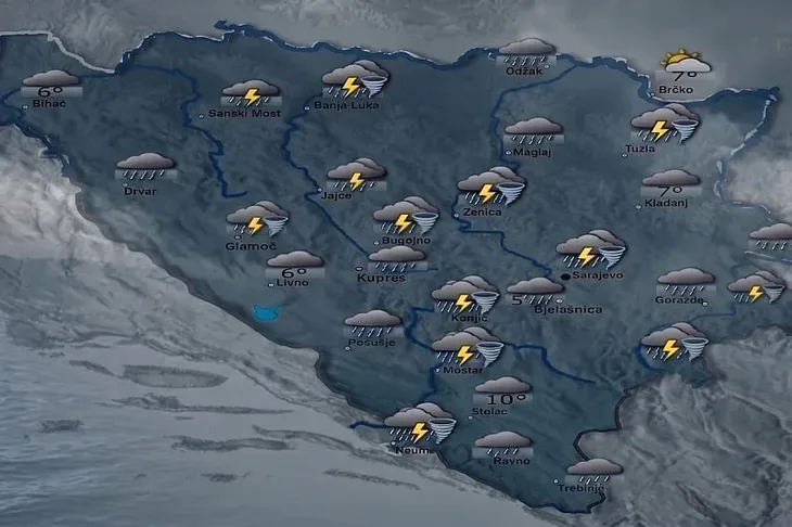 Kisa i grmljavina vremenska prognoza nevrijeme
