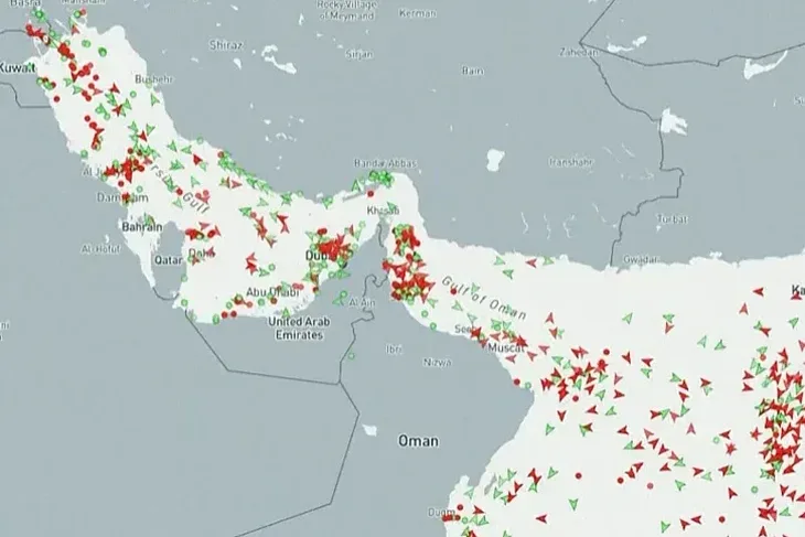 Rat Izraela i Irana Hormuski moreuz Stanje 07. 02 u Hormuškom moreuzu (Mapa: CTGN)
