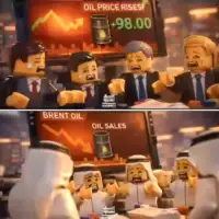 Kadar iz iranskog propagandnog videa prikazuje figure u stilu Lego kockica kako panicare dok cijene nafte rastu a prodaja pada