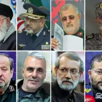 Iran 03 ubijeni lideri  Ali Khamenei; ministar odbrane Nasirzadeh; šef ​​IRGC-a Pakpour; i komandant vojske Mousav. Od dolje lijevo: Majid ibn Al-Reza; Abu Dharr Mohammadi, Ali Larijani i Soleimani