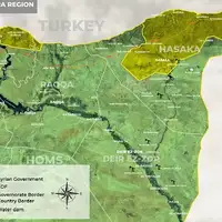 Sirija 01 Aktuelno stanje u Siriji kurdske snage drze manji dio teritorije oznacen zutom bojom