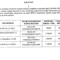 Faksimil odluke MUP a RS o prodaji vozila