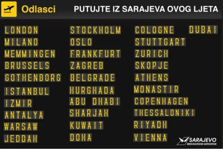 Destinacije sa aerodroma sarajevo