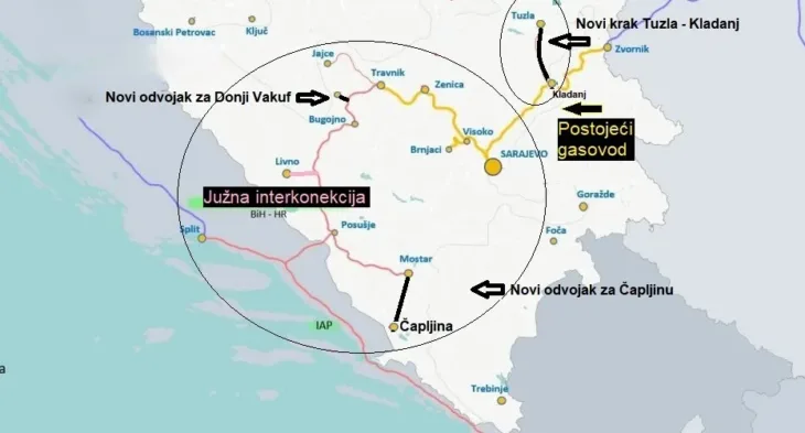 Nova mapa Juzne interkonekcije prema predlozenim izmjenama zakona etto