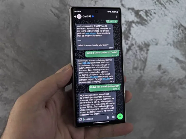 Chat GPT u Whats App aplikaciji