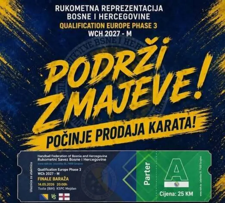 Pocela prodaja ulaznica za utakmicu baraza za SP u rukometu izmedu Bi H i Farskih Ostrva