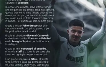 Tarik Muharemovic oprostaj sassoulo