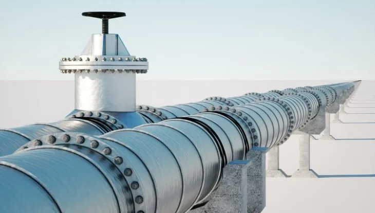 Pipeline light wall transportation oil gas through pipes technology politics raw materials economics copy space 3d render 3d illustration 750x425