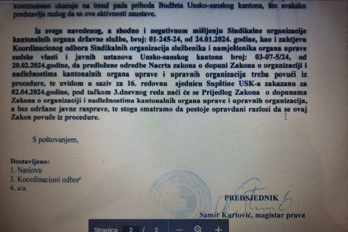 Ovo je akt Samostalnog sindikata ...FBiH