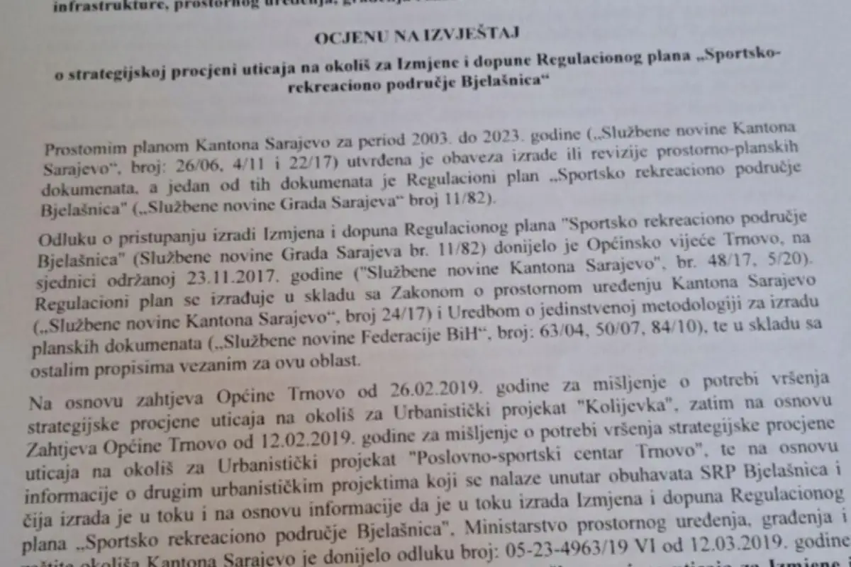 dokument kojima je odobreno krčenje šume na Bjelašnica 3