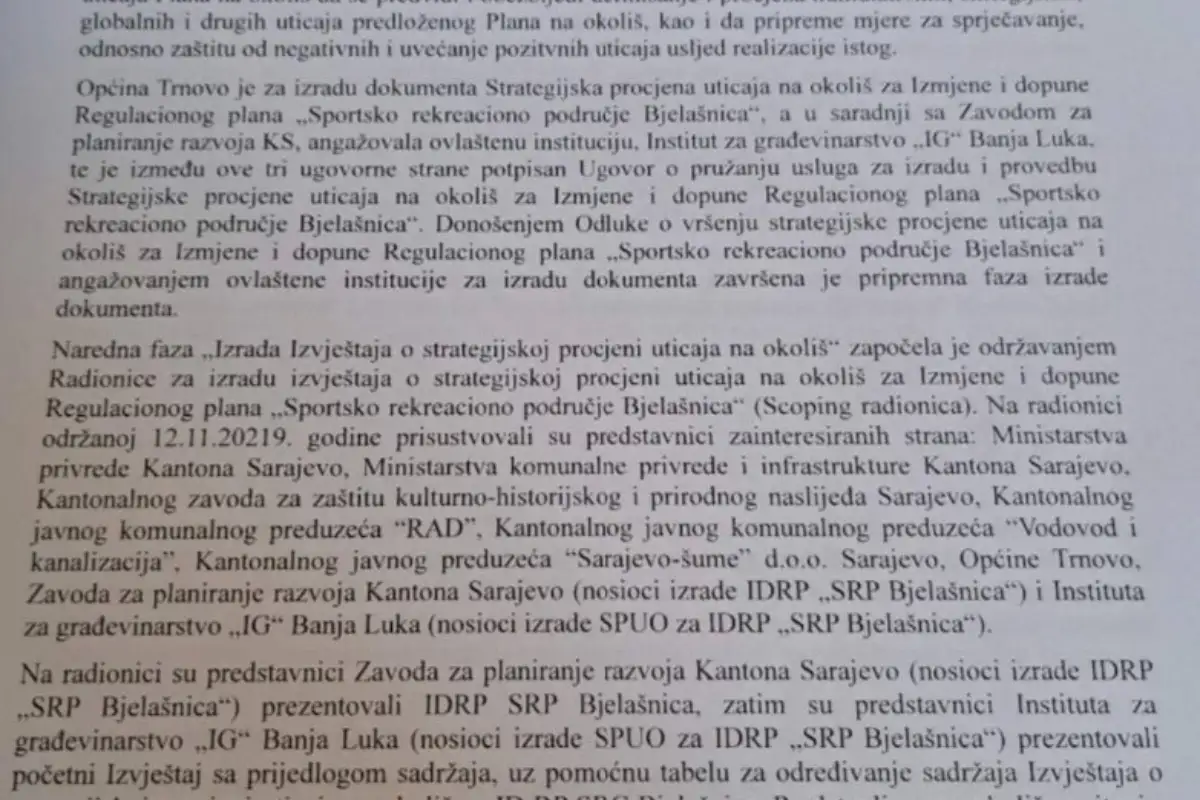 Dokument kojima je odobreno krcenje sume na Bjelasnica 4