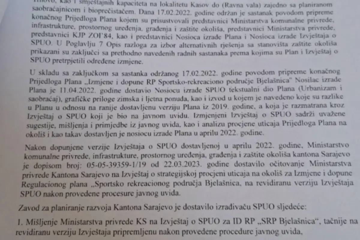 Dokument kojima je odobreno krcenje sume na Bjelasnica 5