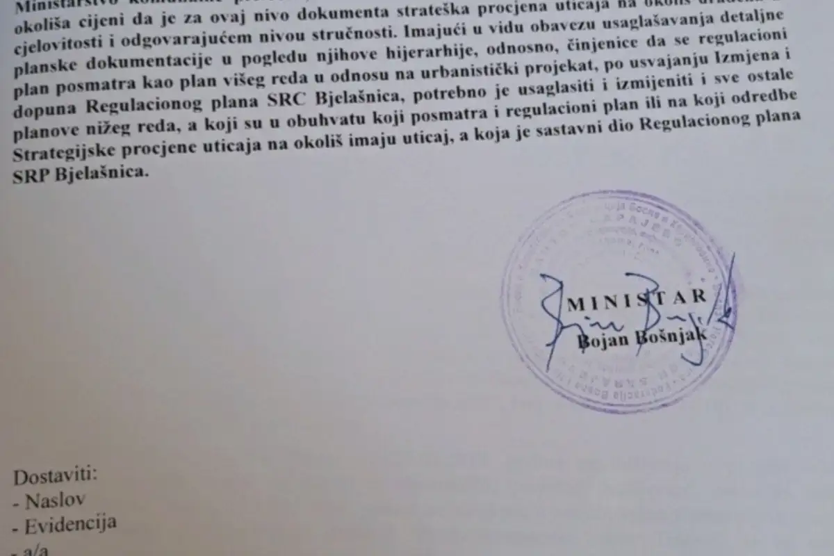 Dokument kojima je odobreno krcenje sume na Bjelasnica 6