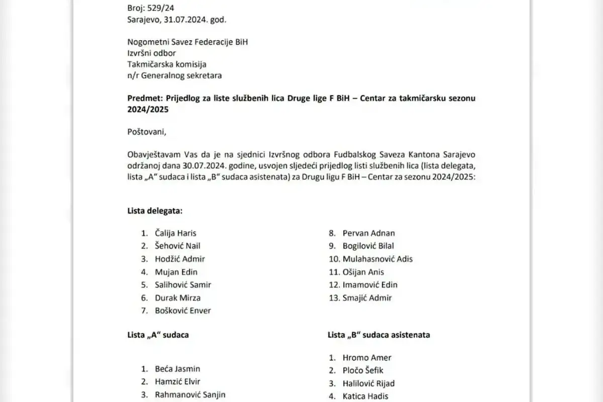 6 Udruženje fudbalskih sudija i instruktora Kantona Sarajevo optužilo Elmira Pilava za niz nečasnih radnji