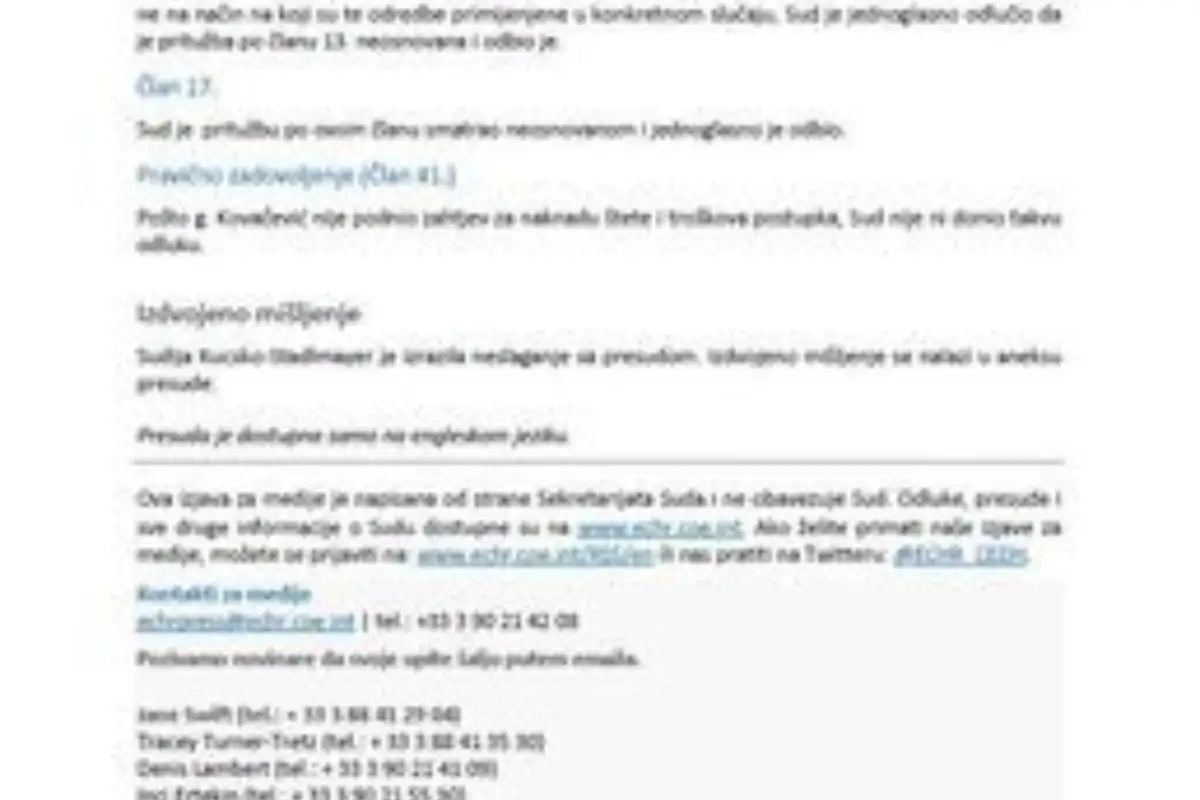 Presuda strazbur Kovačević