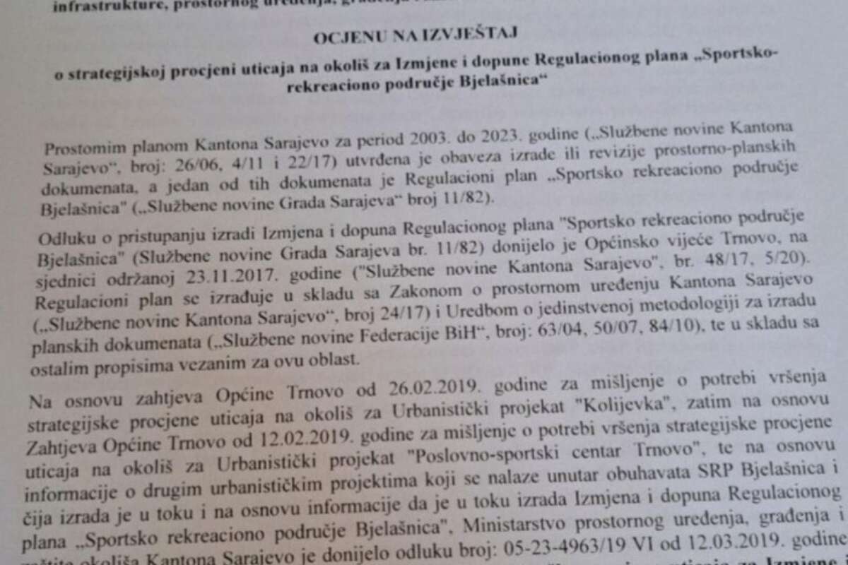 dokument kojima je odobreno krčenje šume na Bjelašnica 3