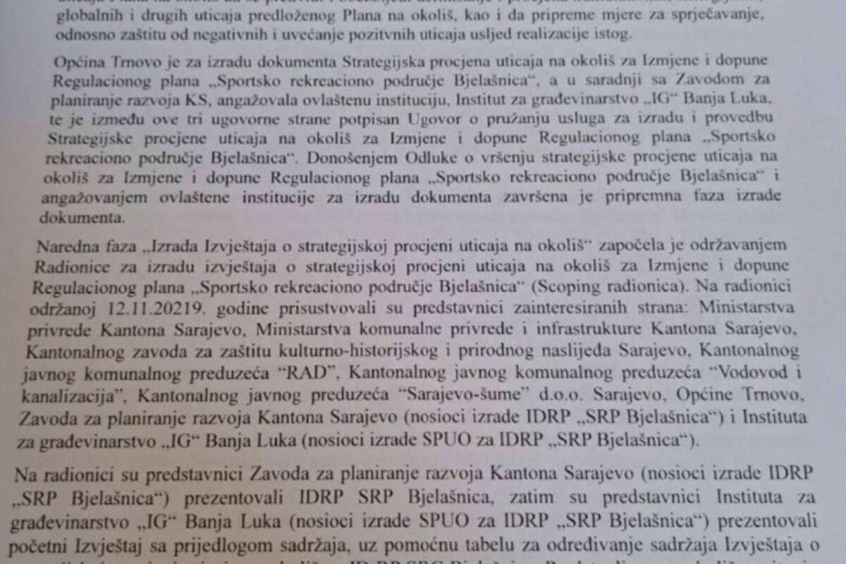 Dokument kojima je odobreno krcenje sume na Bjelasnica 4