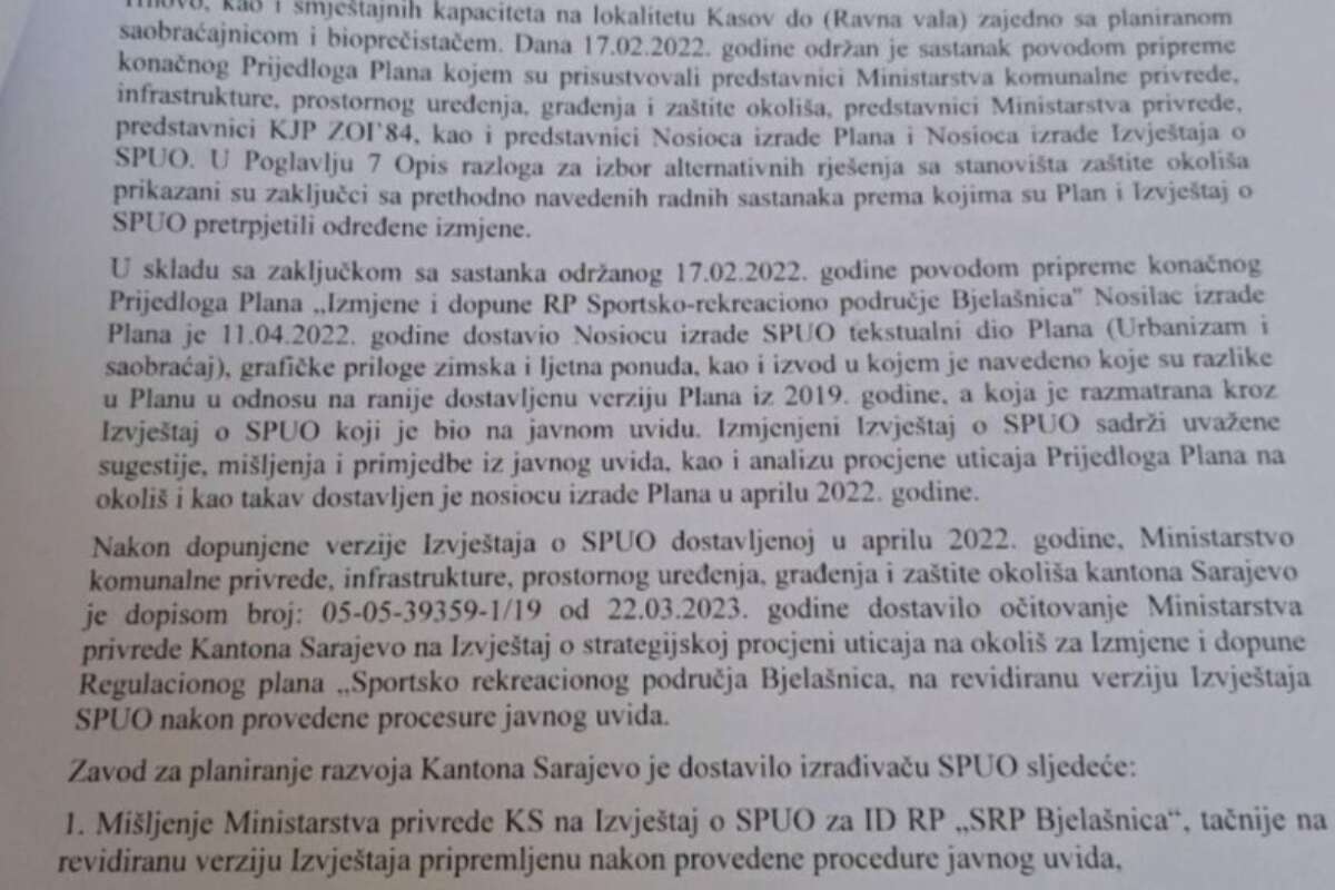Dokument kojima je odobreno krcenje sume na Bjelasnica 5
