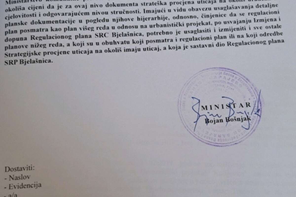 Dokument kojima je odobreno krcenje sume na Bjelasnica 6